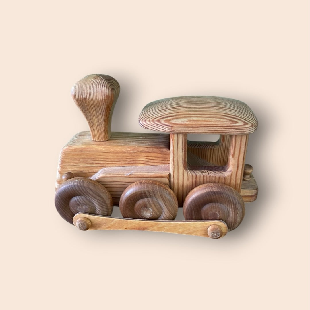 De Speelcirkel Debresk houten speelgoedtrein met locomotief in natuurlijke houtkleur en ambachtelijk design